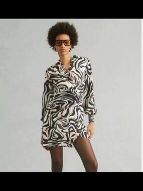 Black and White Anthropologie Long-Sleeve Mini Dress